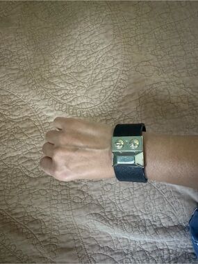 RARE COLLECTIBLE! Henri Bendel Black Leather Push-Lock Cuff Bracelet